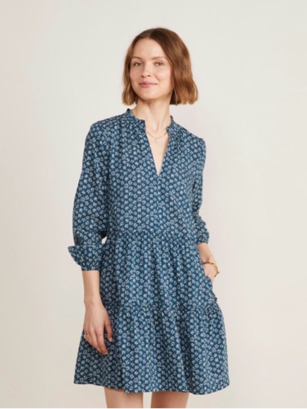 Vineyard Vines Women’s XL Blue/Green Floral Tiered Mini Dress Cotton Silk Blend